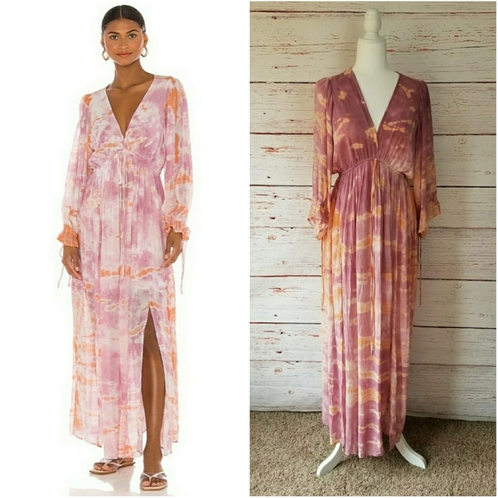 YFB // flowy ethereal silk tie dye plunge surplice neckline maxi dress